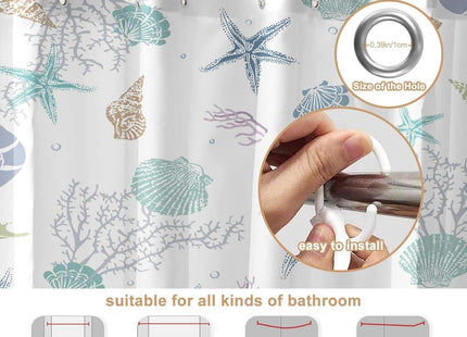 Coastal Starfish Seashell Shower Curtain Nautical Beach Theme 60Wx72L