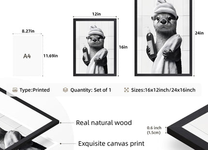 kilamino Wood Framed Funny Otter Bathroom Wall Art 12x16 in