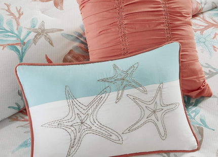 DH 6 Piece Vibrant Orange Pink Blue White King Quilt Set, Coral Tourquoise Teal Starfish Beach Themed Bedding Sea Shell Anchor Reversible Nautical Coastal Sand Dollar Ocean Sea Life, Cotton