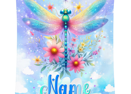COOPASIA Dragonfly Gifts, Personalized Blanket for Girls Women, Custom Warm Flannel Kids Throw Dragonfly Decor for Couch