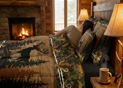 Erosebridal Deer 7 Piece Comforter Set Full Bed in a Bag | Country Camo Bedding Sets Mens Elk Moose Comforter and Sheet Set, Deer Comforter Set Woodland Animals Farmhouse Bed Sets,Cabin Hunting Decor