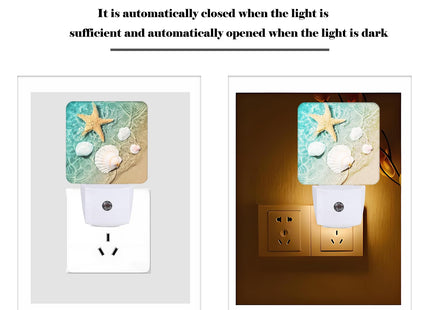 FSHVQKD Starfish and Seashell On Beach Night Light,Plug Into Wall Decor for Stairway,Hallway,Kitchen,Dusk to Dawn Sensor Nightlights for Boys/Girls/Women/Men Room Gifts
