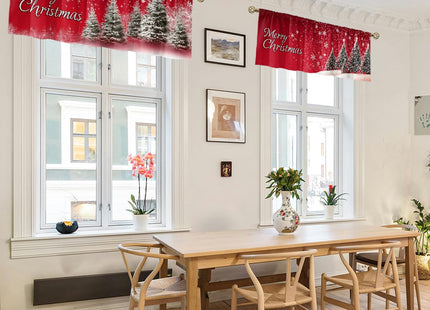 Christmas Curtain Valance for Windows 2 Pack, Red Snowflake Pine Tree Holiday Rod Pocket Window Treatments Short Curtains for Kitchen Windows Bathroom Bedroom 54x18 Inch