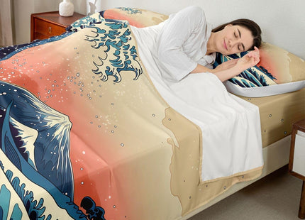 Great Wave Bed Sheets Japanese Ocean Wave Sheet Set, Mount Fuji Bed Sheet with Art Nature Home Decoration for Living Room Bedroom Dorm Decor Bedding Sheets & Pillowcases Japanese Style Top Sheet,Twin