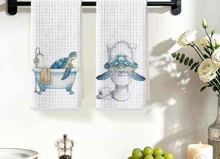 2 Pcs Funny Sea Turtle Bathroom Hand Towels, Sea Turtle Gifts Dish Towels