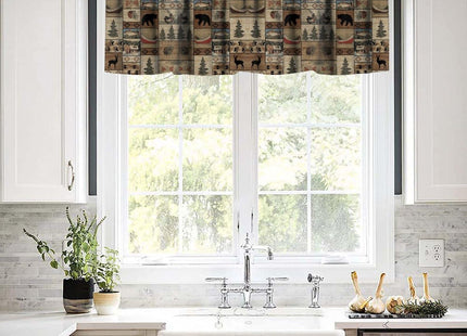 Djaby Retro Rustic Deer Valance Curtains, Bear Wildlife Pine Tree Farmhouse Lodge Cottage Hunting Country Style Valance Curtains for Bedroom Living Room 54x18inch