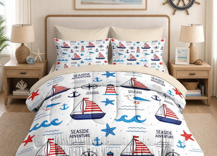 Zzzboro Twin Size Comforter Set with Sheets, 5 Pieces Beach Ocean Bedding