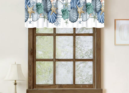 Lnepty Nautical Window Valance,Summer Ocean Coral Shell Conch Starfish White Valance Curtains Treatment for Kitchen Living Room Bedroom Bathroom 1 Piece,54x18 Inch