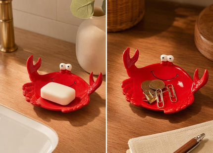 Red Ceramic Crab Spoon Rest Cute Coastal Kitchen Counter Trinket Tray Dish