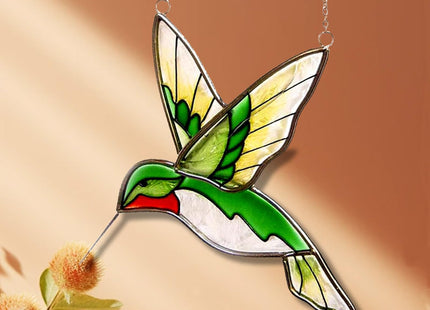 Hummingbird Stained Glass Suncatcher, Ruby-Throated Window Hanging