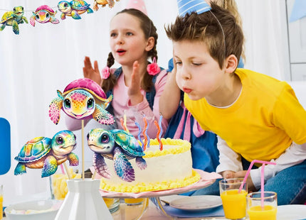 Sea Turtle Party Decorations 18 Piece Turtle Birthday Centerpiece Sticks Double-Sided Turtle Theme Party Table Decor Sea Turtle Table Toppers for Ocean Under the Sea Baby Shower Supplies