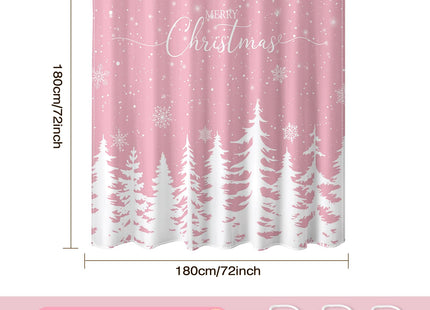 Pink Christmas Shower Curtain Snowflake Pine Tree Bath Curtain 72x72 In