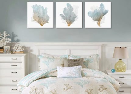 JAPO ART Delicate Coral Wall Decor for Bedroom Coastal Wall Art Home Decor Framed Sea Fan Pictures Nautical Prints Artwork for Bathroom Bedroom 16"x16"x3pcs