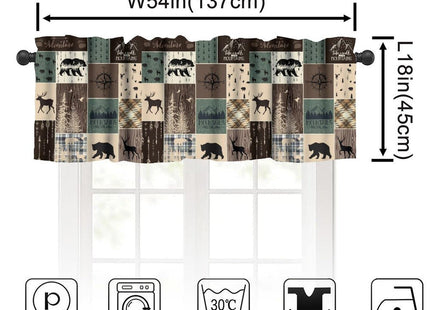 Llylumty Farmhouse Bear Deer Kitchen Valance,Animals Room Darkening Blackout Window Curtains,Rustic Country Vintage Retro Cabin Lodge Huntting Window Treatment 54x18 Inch