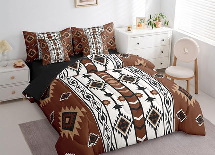 Erosebridal 7 Piece Western Twin Comforter Set with Sheets Brown Rustic Boho Aztec Bedding Sets,Country Cabin Lodge Bed in A Bag for Boys Adults Men Southwestern Ethnic Tribal Bed Set