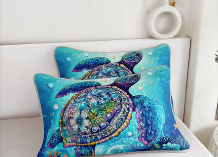 UEVBF Coastal Bedding Quilt Sets Queen Size,Summer Blue Sea Turtles Water Plants Nautical Bedding Quilt with 2 Pillowcases,Beach Themed Soft Lightweight Bedspread Coverlet.