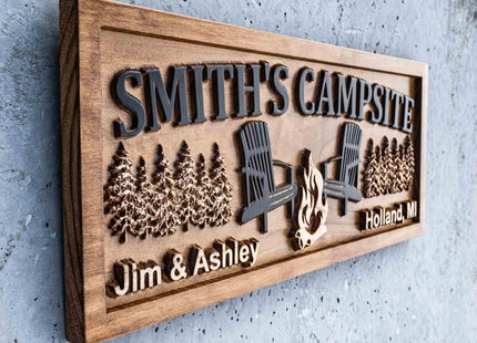 Custom Wood Campfire Family Name Campsite Sign, Fire Pit Cabin Sign
