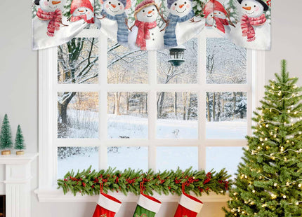Christmas Snowman Tie Up Valance for Kitchen Windows,Winter Snowy Cardinal Adjustable Valances Rod Pocket Short Curtain,Pine Tree Branches Retro Tie Up Curtains Valance for Bedroom 60x18in