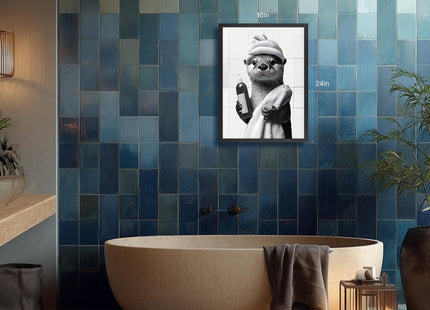 kilamino Wood Framed Funny Otter Bathroom Wall Art 12x16 in