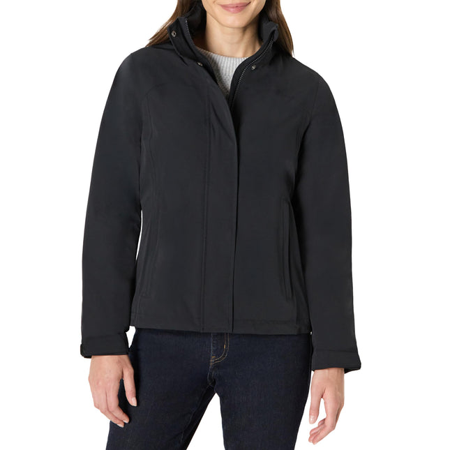 Amazon Essentials Women's Regular-Fit Lightweight Waterproof Long Hooded Rain Jacket, Black, Small