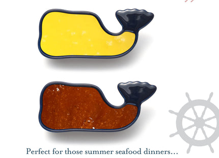 Nantucket Seafood Ceramic Whale Condiment Cup, Blue, Set of 2