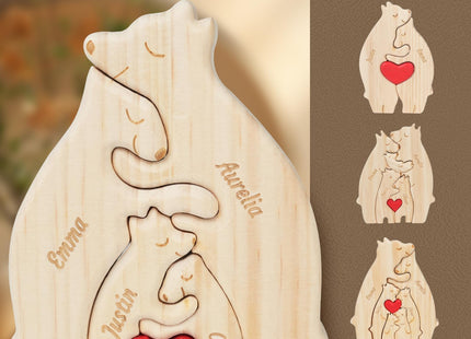 UNIGIFTIME Personalized Wooden Hugging Bear Family Puzzle with 2-7 Names, Personalized for Mom, Dad, Family Members, Custom Bear Name Puzzle Gifts for Home Decor