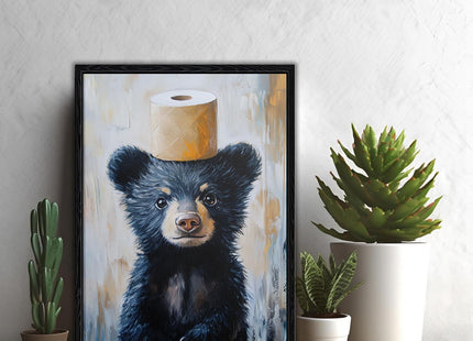 Framed Funny Black Bear Bathroom Canvas Wall Art Rustic Decor 12x16 Inches
