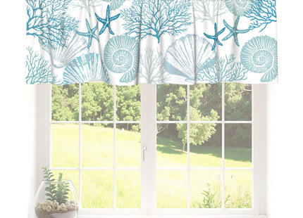 Wnoesat Coastal Valance for Windows Summer Starfish Coral Print Nautical Beach Kitchen Valance Teal Blue Rod Pocket Window Treatment for Coastal Living Room Bedroom Home Decor 54x18 Inch