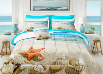 Bedbay Beach Comforter Set 8 Pcs Queen Bed in a Bag Coastal Bedding Ocean Beach Themed Bedding Set Queen Comforter with Sheets Turquoise Seaside Starfish Quilt Set (Aqua,Queen)