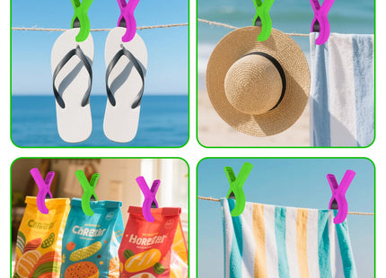 QOPAHI Beach Towel Clips for Beach Chairs Cruise, Strong Grip Clothes Pins Non-Slip Pool Chair Clips, Quilt Drying Clip for Laundry Towel Clothes Blankets Set of 8, with Drawstring Bag(4 Colors)