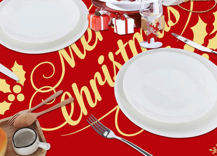 Faptoena Christmas Square Tablecloth 52x52 inch Red Table Cloth Golden Deer Xmas Tree Table Covers Red Tablecloths Christmas Decoration for Dining Room