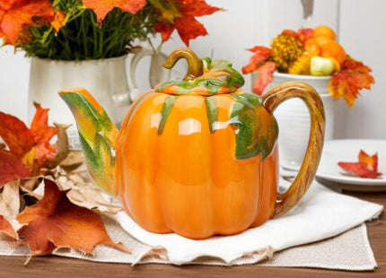 Fine Ceramic Pumpkin Teapot, 8" L