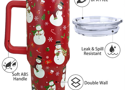 Ceovfoi 40 Oz Christmas Snowman Tumbler Coffee Travel Mug Cup with Handle, Snowman Decor, Christmas Gifts for Women