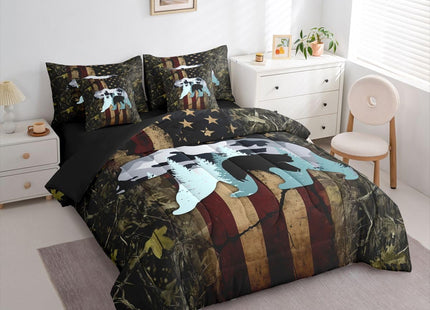 Feelyou American Flag Bear Cabin Comforter Set King Size Kids Boys Girls