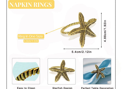 Davifina Starfish Napkin Rings Set of 6 for Coastal Beach Party Table Decor