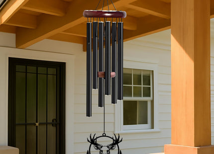 WindWink Personalized Customize Name Moose Wind Chime, Metal Iron 37 Inch Outdoor Memorial Gift for Garden Yard Patio Home Decor, Black (Style D)