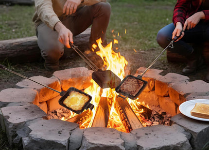 AILITOR Mountain Pie Maker Cast Iron Set of 2 - Pie Irons for Camping with Storage Bag, Campfire Sandwich Maker Cast Iron