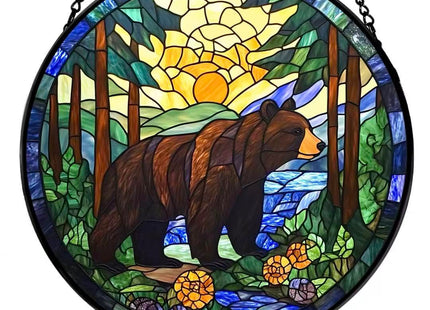 Argodaze Stained Glass Window Hanging - A Black Bear is Walking in The Forest 6.3 Inches Suncatcher for Garden Home Decor for Women Mom Grandma Friends