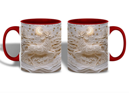 Elegant Reindeer Mug - Winter Moon and Forest Scene - Unique Christmas Ceramic Coffee Cup Gift Idea, 11oz Red