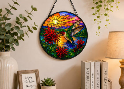 Hummingbird Stained Glass Suncatcher Window Hanging