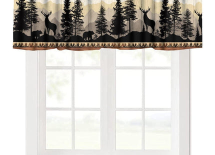 wlsgdsg Rustic Deer Valance Curtains for Kithen, Retro Farmhouse Forest Woodland Cabin Wild Animals Hunting Decor Window Treatments, Bear Rod Pocket Drapes for Boys Room Bedroom, 54x18in 1P
