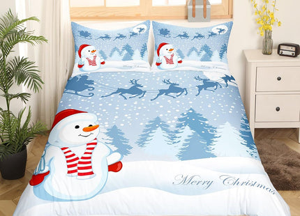 Manfei Snowman Duvet Cover Set King Size, Xmas Deer Trees Print Comforter Cover with 2 Pillowcases, Winter Snowflake Merry Christmas Bedding Set 3pcs for Kids Boys Girls Bedroom Decor,No Comforter