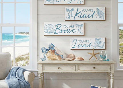 Riletese 4 Pcs Blue Coastal Wall Decor, Positive Affirmations Wall Art Decor, Inspirational Wooden Signs, Beach Boho Bow Wall Art Hanging Plaques, Perfect for Girls Bedroom, Bathroom, Living Room