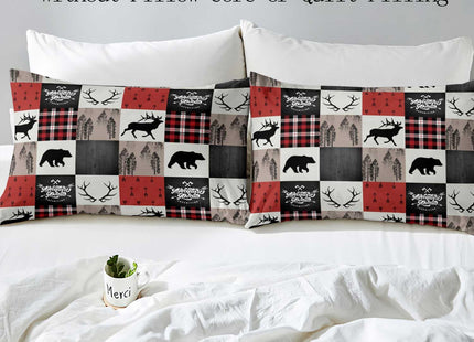 LUVIVIHOME 3PCS Christmas Duvet Cover Full, Cabin Rustic Bedding, Holiday Xmas Gifts Black Bear Moose Elk Deer Lodge Quilt Patchwork Bedspread Red Buffalo Check Plaid Comforter Cover, 2 Pillow Shams