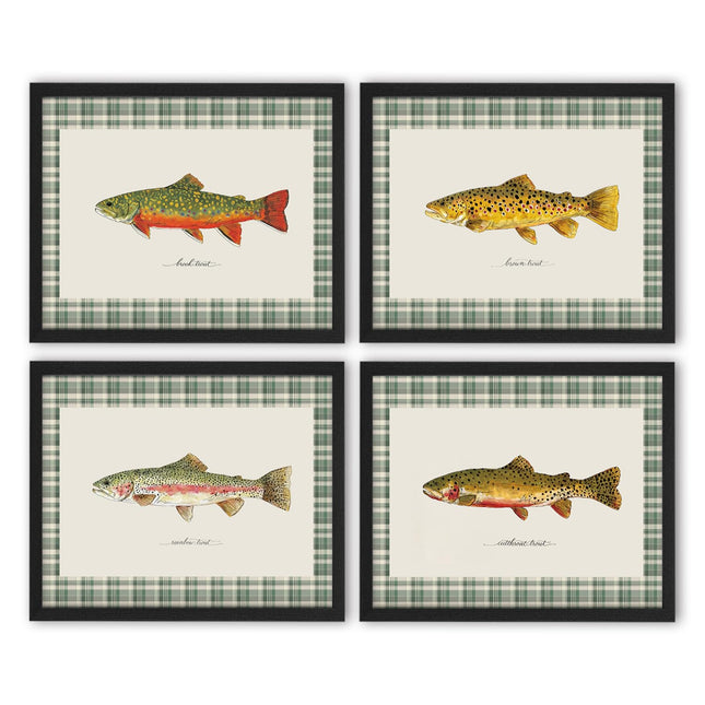 NaZaUK Fishing Poster, Vintage Fish Painting, Rustic Lake House Cabin Decor