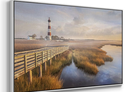 Renditions Gallery Wall Hangings Floater Framed Paintings Asthetic Lighthouse Private Path Decorations Artwork Prints for Home Kitchen Bedroom - 25"X37" White Frame GAL001