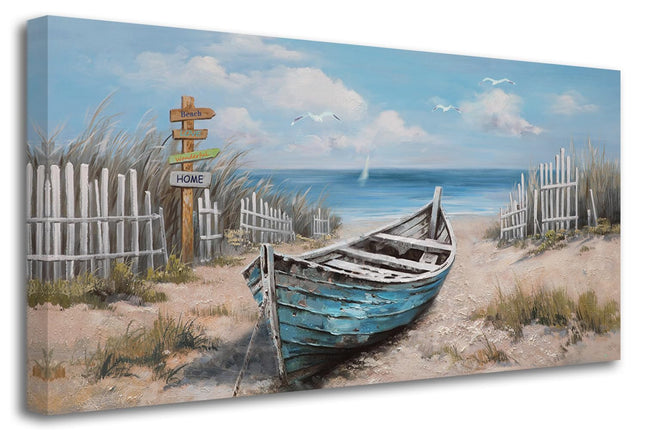 Ardemy Coastal Beach Canvas Wall Art, Blue Boat Nautical Decor, 48x24 Inch