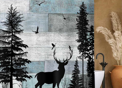 MERCHR Rustic Forest Deer Shower Curtain Cabin Farmhouse Country Lodge Bathroom Decor Polyester Fabric Bath Curtain Set with Hooks 71x71 Inches