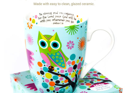 Divinity Boutique Owl Mug - Inspirational Ceramic Coffee Mug with Scripture for Women, Mom, Friends, Owl Lovers that is Colorful and Dishwasher Safe