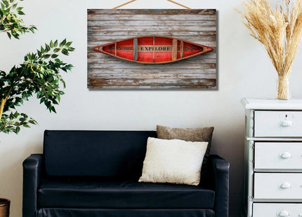 Personalized Custom Wooden Wall Art - Rustic Red Canoe Sign for Cabin and Lake House Decor - Handcrafted UV Printed Solid Wood Plaque for Living Room, Office, Unique Gift(Style D)
